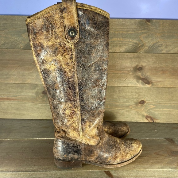 Frye Melissa Womens size 6.5 B shoes brown leather distressed riding tall boots - Picture 2 of 9